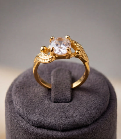 Golden Crystal Moissanite Botanical Leaf Ring