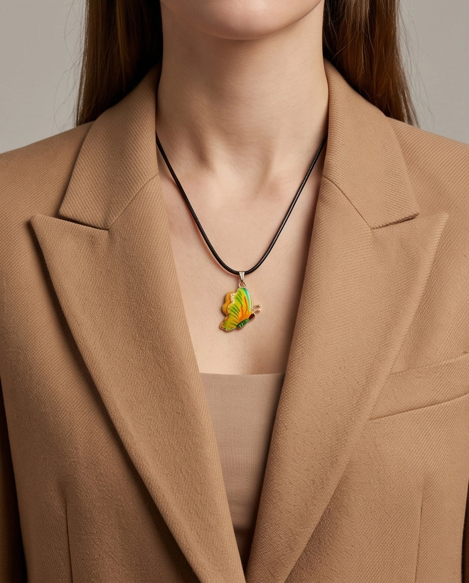 Bright Yellow & Green Butterfly Cord Necklace