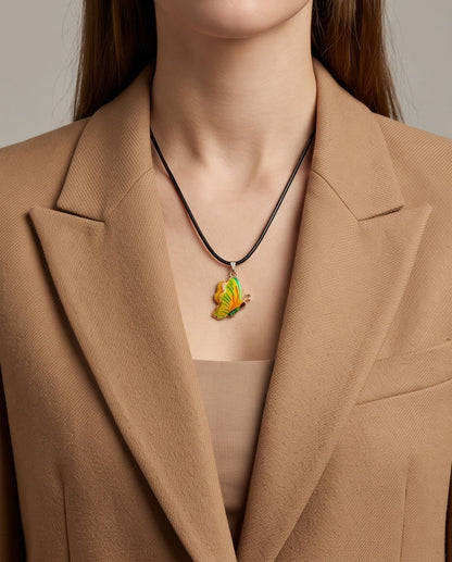 Bright Yellow & Green Butterfly Cord Necklace