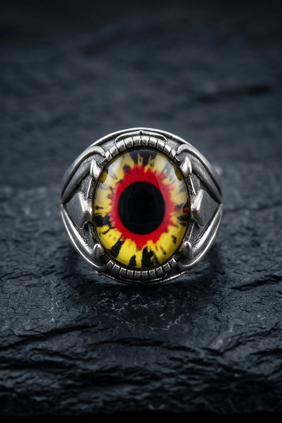 Vintage Sterling Silver Dragon's Claw Fiery Solar Eye Ring