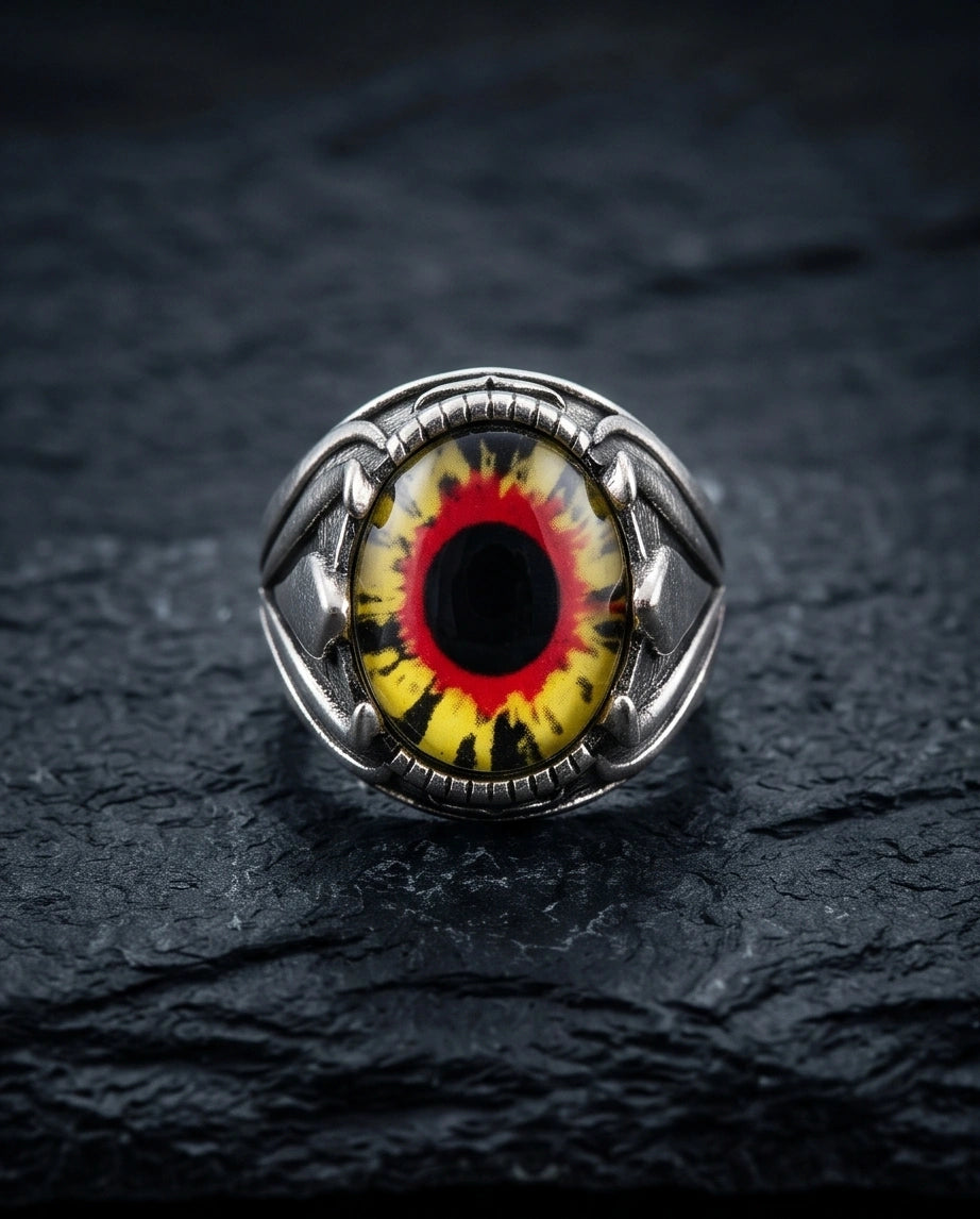 Vintage Sterling Silver Dragon's Claw Fiery Solar Eye Ring