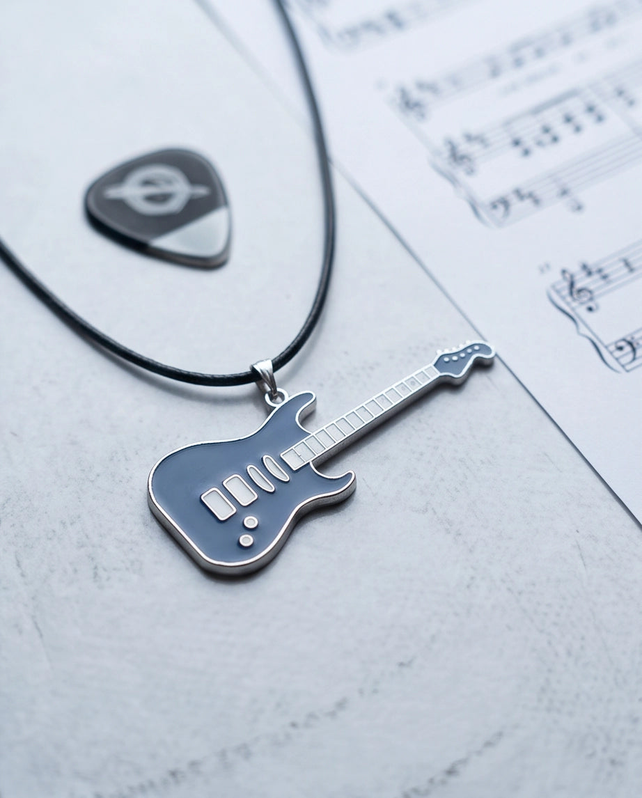 Navy Blue and Silver Electric Guitar Cord Necklace