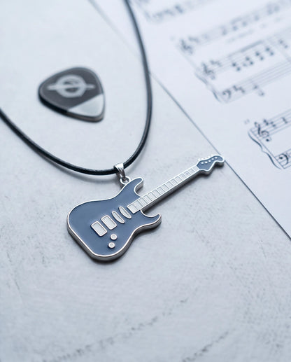 Navy Blue and Silver Electric Guitar Cord Necklace