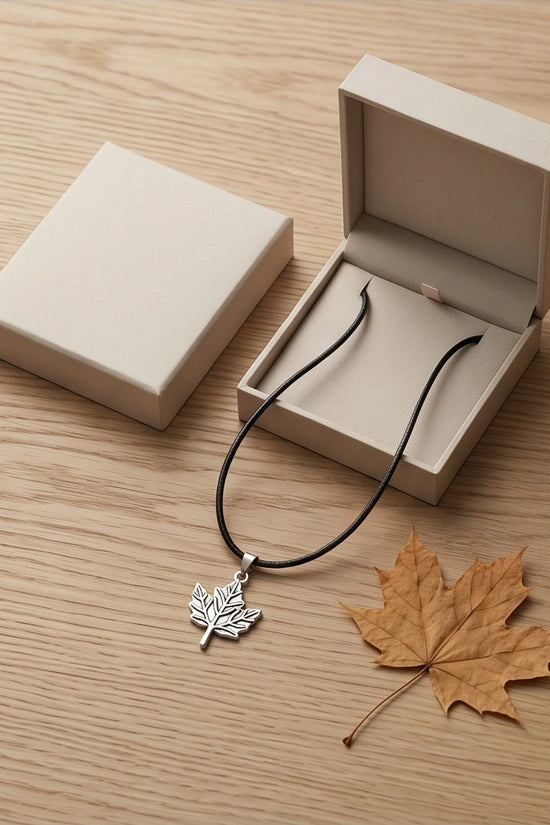 The Autumn Whisper: Matte Silver Maple Leaf Pendant Necklace