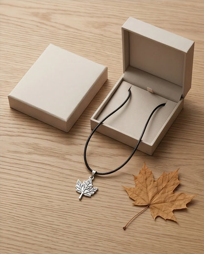 The Autumn Whisper: Matte Silver Maple Leaf Pendant Necklace