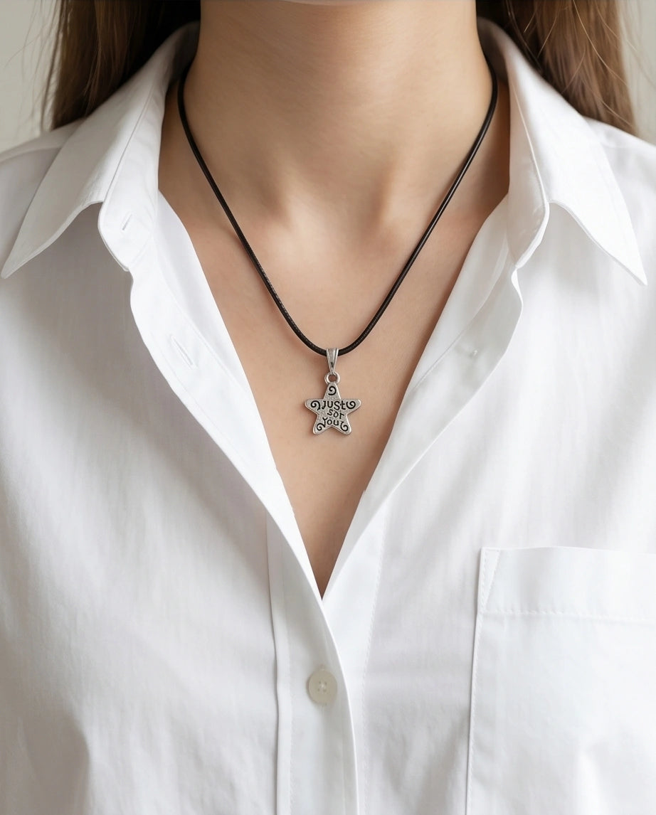 Silver "Just for You" Engraved Star Necklace
