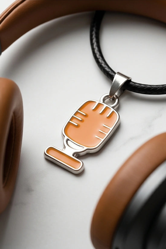 Silver Retro Orange Microphone Necklace