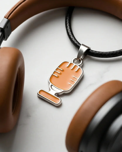 Silver Retro Orange Microphone Necklace