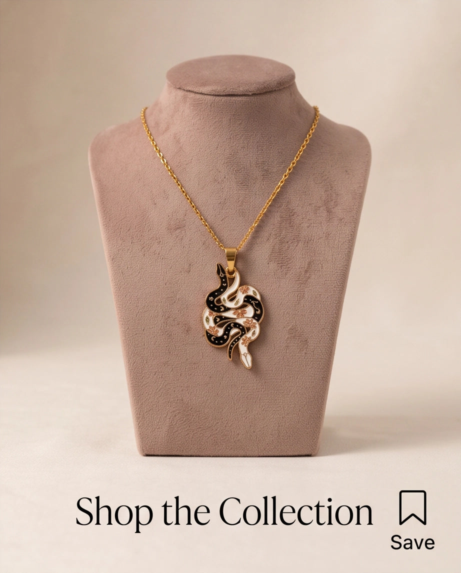Gold Floral Serpent Enamel Pendant Necklace