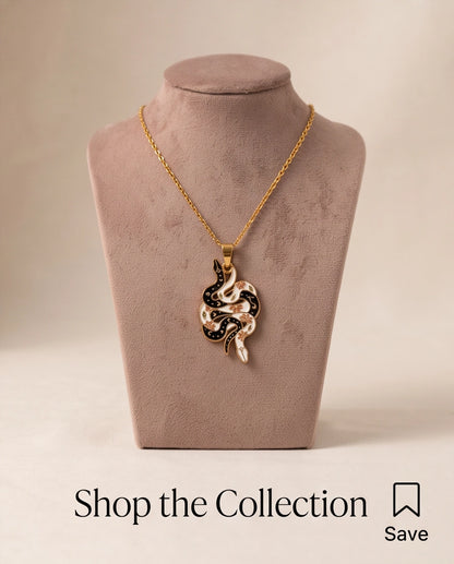 Gold Floral Serpent Enamel Pendant Necklace