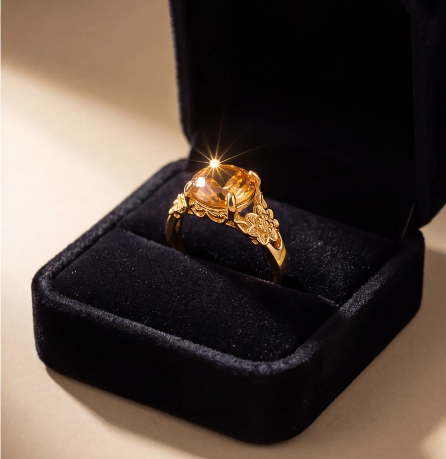 Golden Amber Botanical Blossom Ring