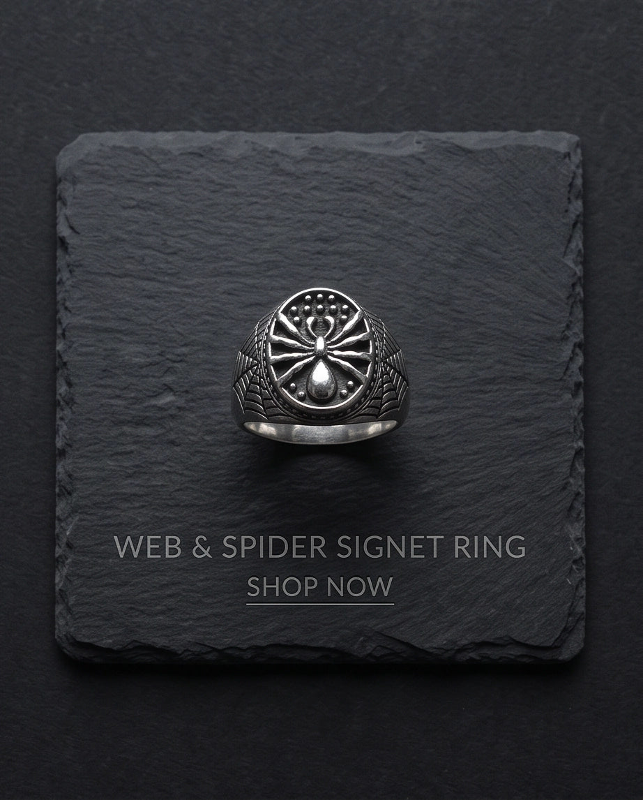 Arachnid Web-Shoulder Signet Silver Ring