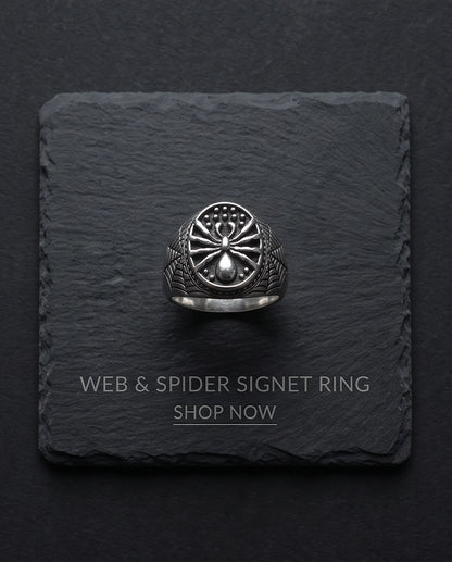 Arachnid Web-Shoulder Signet Silver Ring
