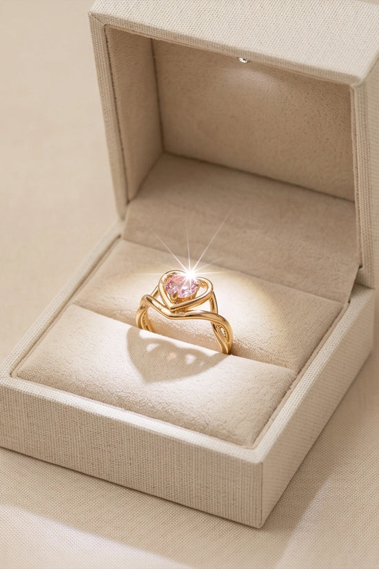 Gold Pink Tourmaline Heart Openwork Ring