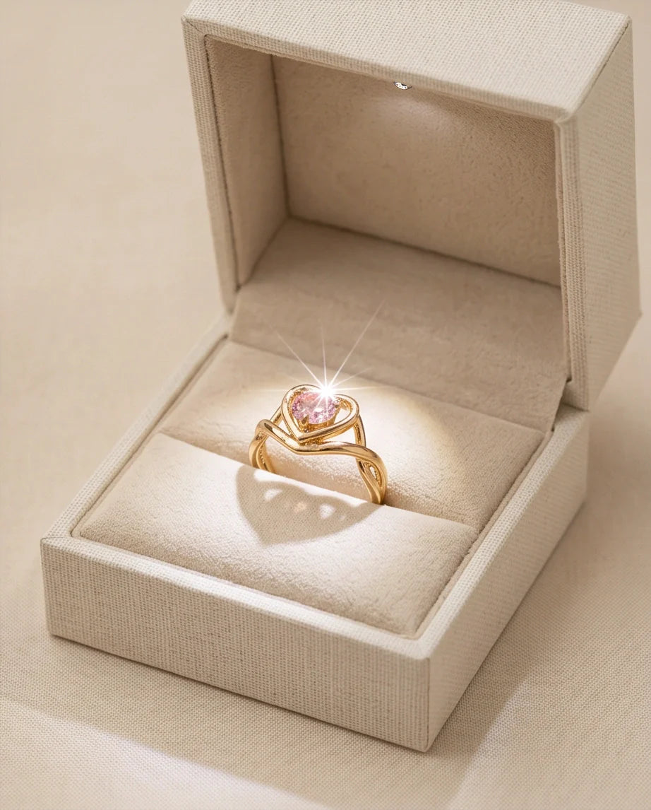 Gold Pink Tourmaline Heart Openwork Ring