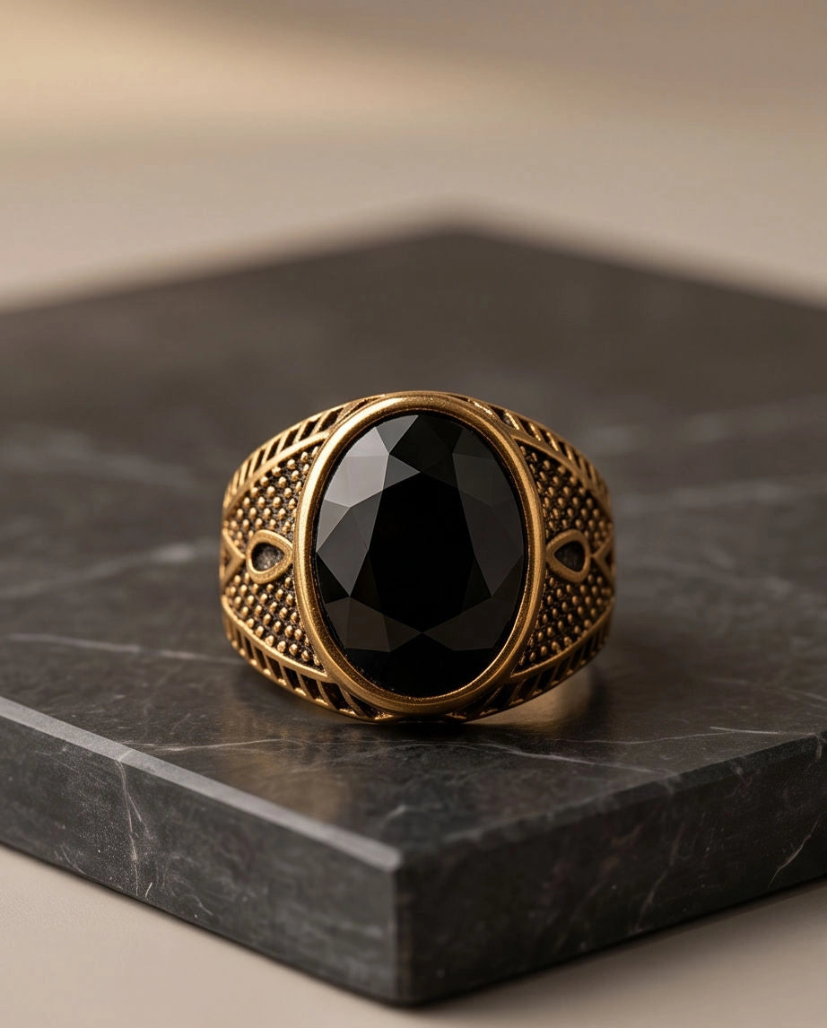 Antique Gold Oval Onyx Engraved Signet Ring