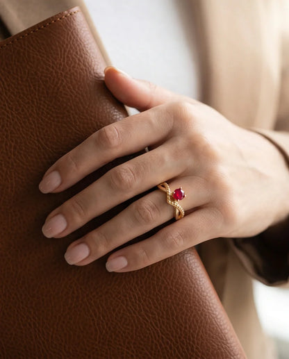 Gold Ruby Crown Chevron Statement Ring