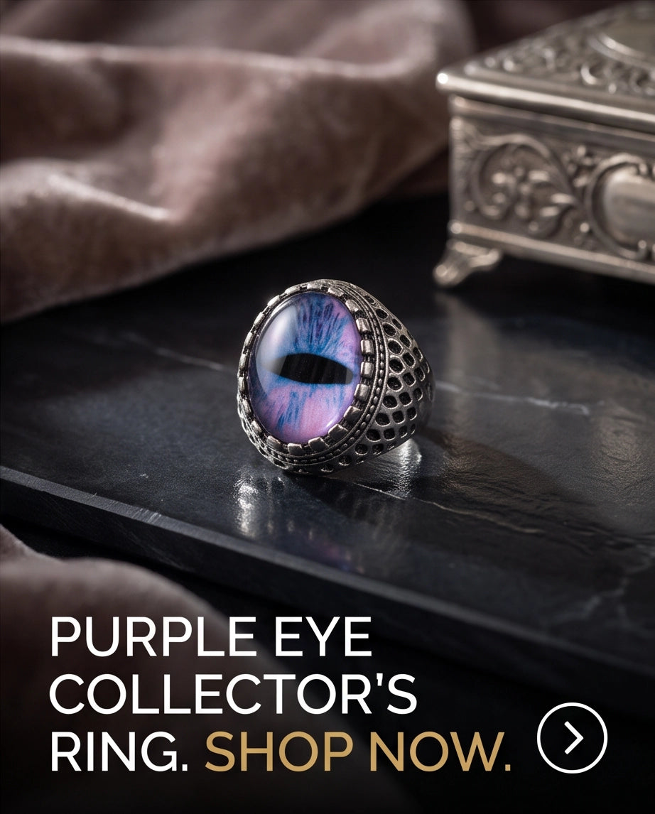 Purple-Blue Slit-Pupil Dragon-Eye Honeycomb-Band Silver Ring
