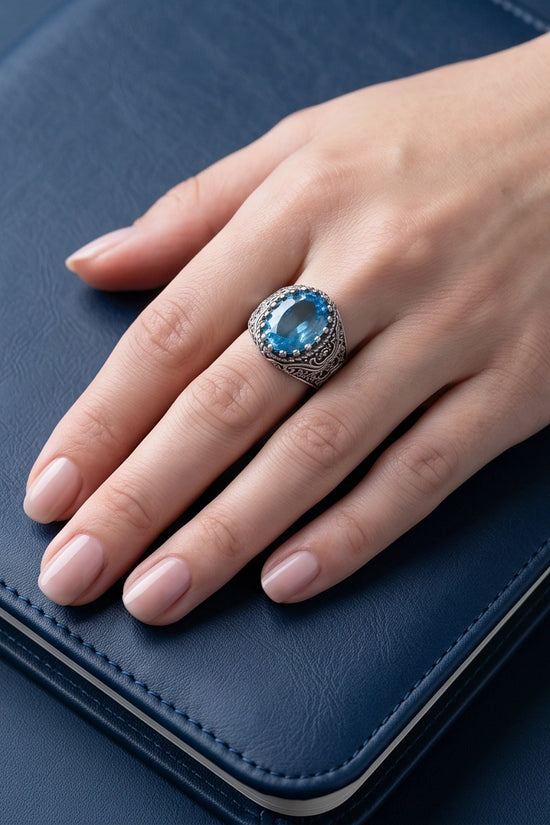 Imperial Aquamarine Sea-Lord Silver Ring