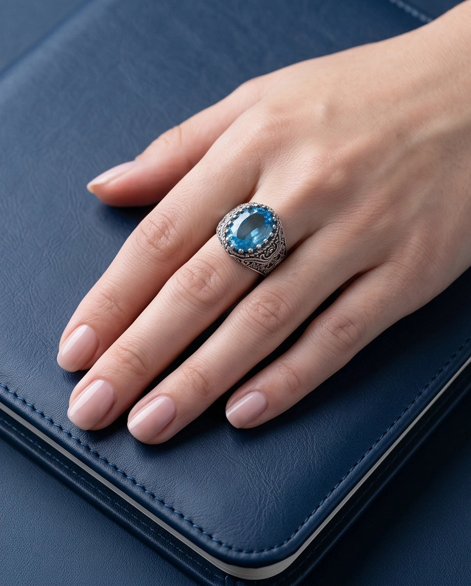 Imperial Aquamarine Sea-Lord Silver Ring