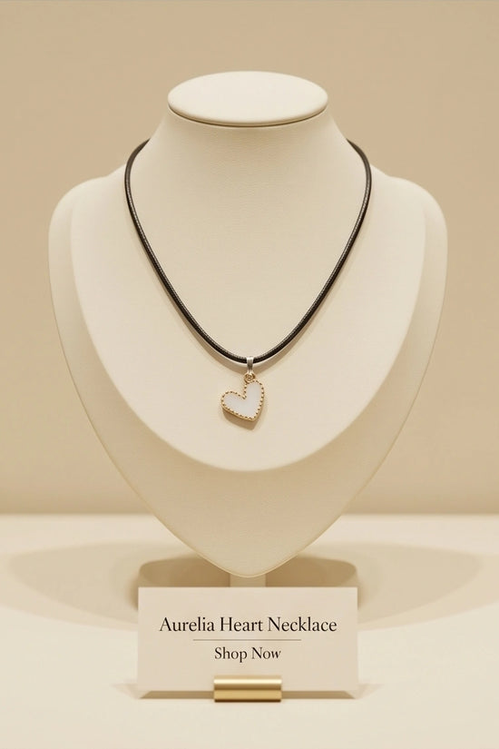 Gold and White Beaded Heart Necklace