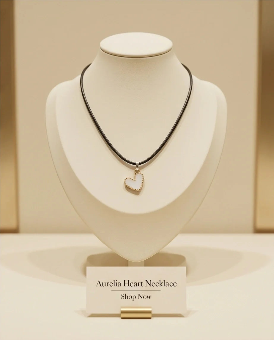 Gold and White Beaded Heart Necklace