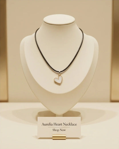 Gold and White Beaded Heart Necklace