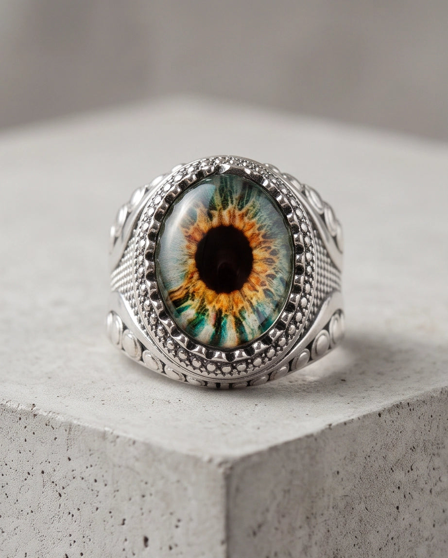 Hazel Ocular Beaded Medallion Silver Ring