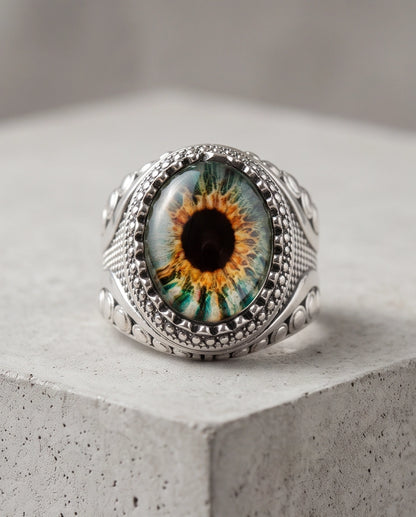 Hazel Ocular Beaded Medallion Silver Ring