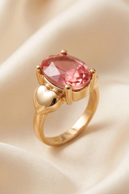 Gold Plated Pink Morganite Oval Heart Accent Ring