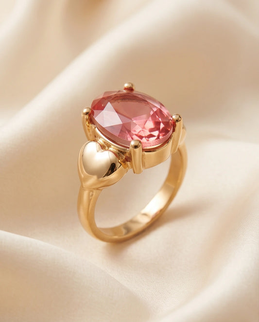 Gold Plated Pink Morganite Oval Heart Accent Ring