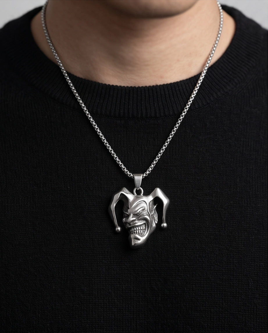 Silver Evil Jester Pendant Necklace