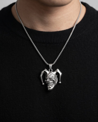 Silver Evil Jester Pendant Necklace