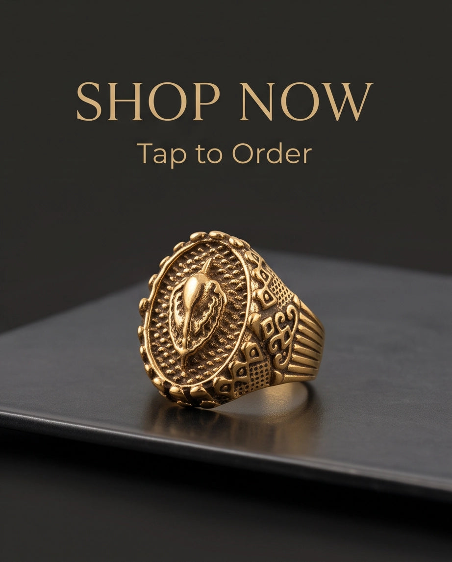 Sculptured Emblem Oval Gold Signet Ring