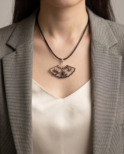 Artistic Bamboo Fan Pendant Necklace