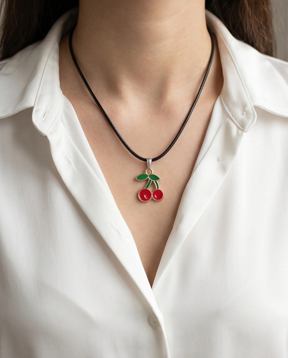Gold and Red Cherries Pendant Necklace