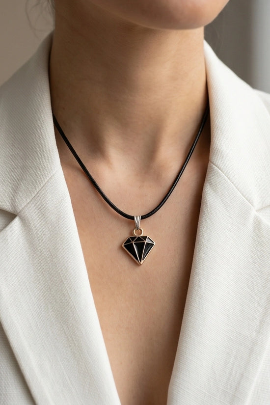 Gold and Black Geometric Diamond Necklace