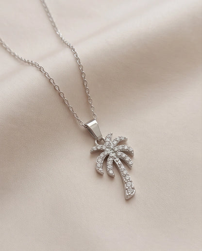 Silver Crystal Pavé Palm Tree Pendant Necklace