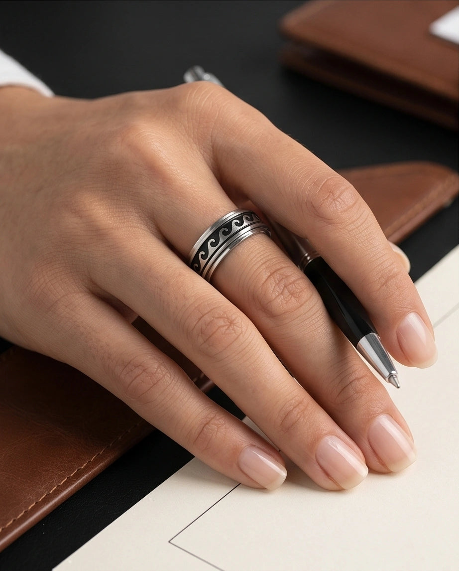 Minimalist Ocean Wave Engraved Band Ring