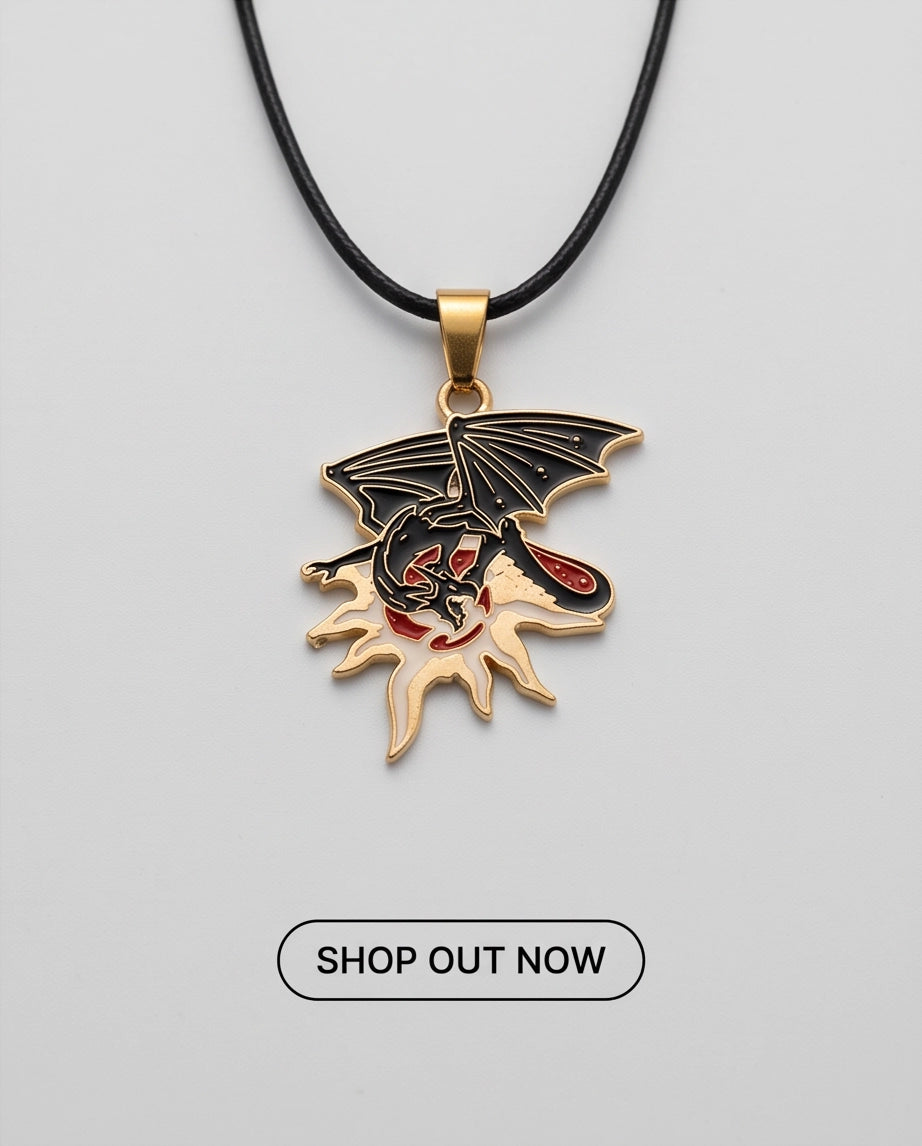 Gold Celestial Sun Dragon Enamel Pendant Necklace