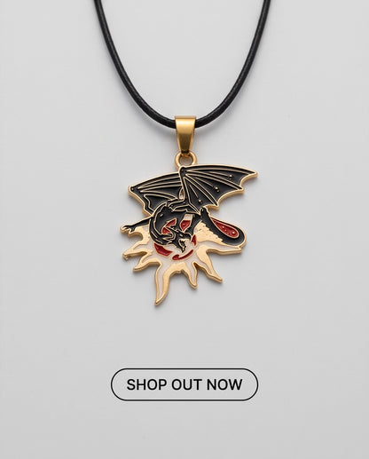 Gold Celestial Sun Dragon Enamel Pendant Necklace