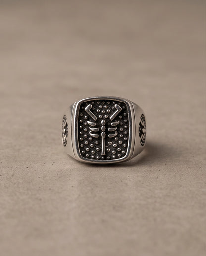 Arachnid Stippled Square Signet Silver Ring