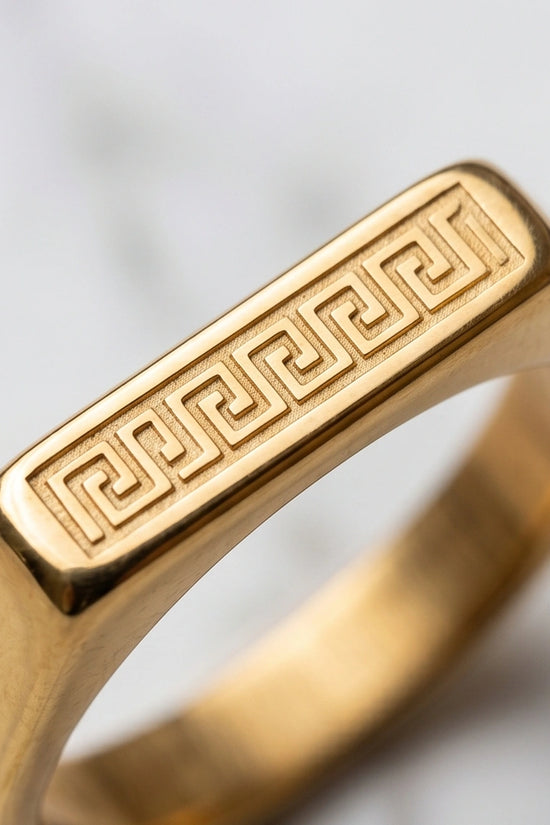 Golden Grecian Key Minimalist Signet Ring