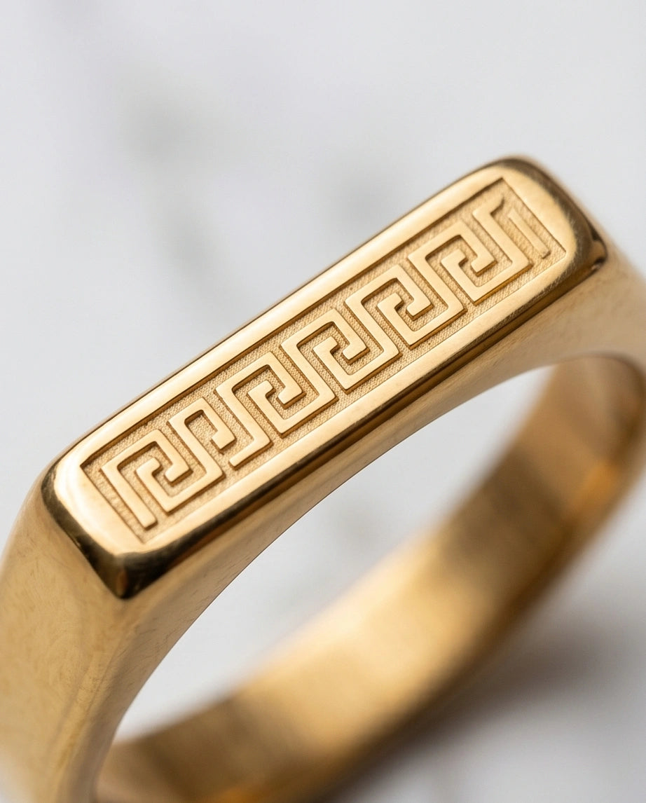 Golden Grecian Key Minimalist Signet Ring