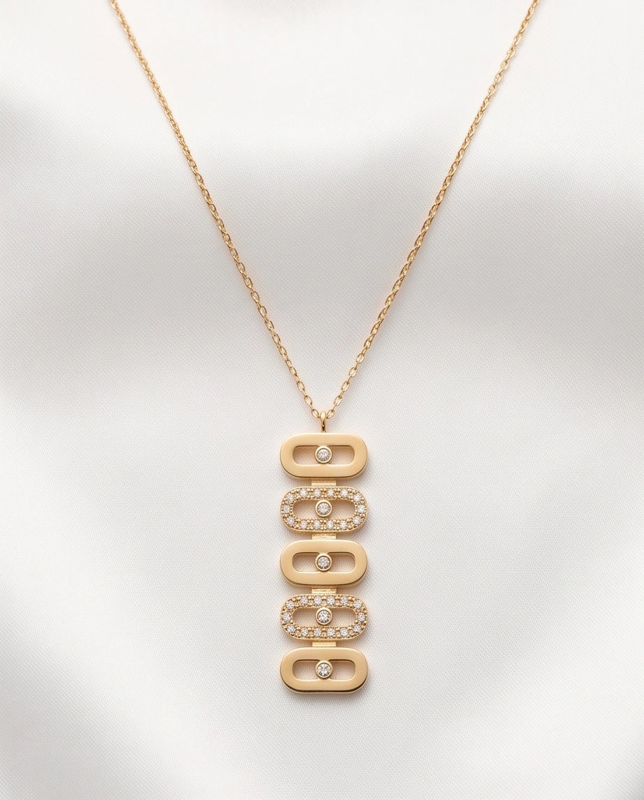 Gold Multi-Link Crystal Pendant Necklace