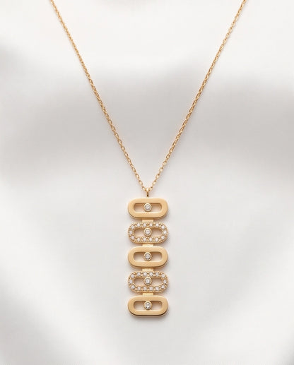 Gold Multi-Link Crystal Pendant Necklace