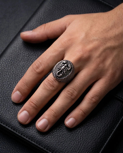 Oxidized Silver Sculpted Scorpion Mesh Ring