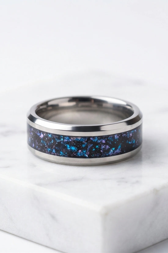 Nebula Opal Inlay Silver Band Ring