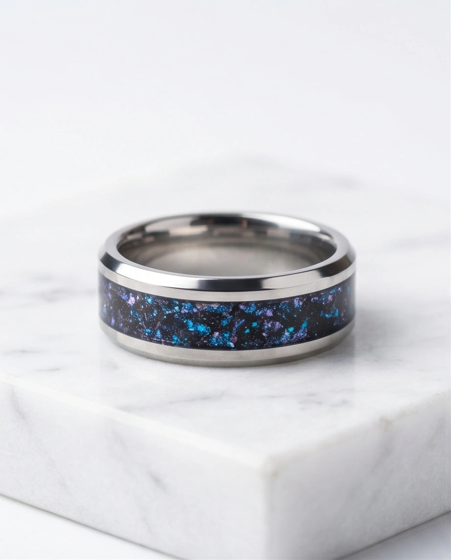 Nebula Opal Inlay Silver Band Ring
