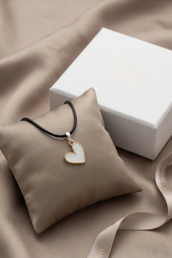 Gold and White Beaded Heart Necklace